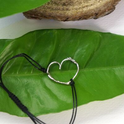 Jasmine heart shape cord string, twig bracelet in sterling s