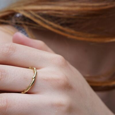 Twig Sterling Silver Band Olive Tree Branch Goldplated Ring.