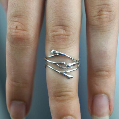 Nature Knuckle in Sterling Silver, Real Jasmine Twig Ring.