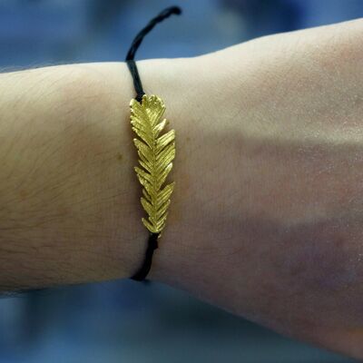 Armband aus echtem Akazienblatt mit Kordel. Verstellbares Naturarmband