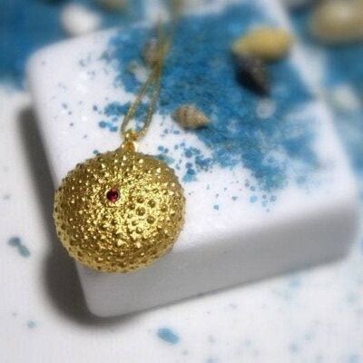 Necklace Gold Real Sea Urchin. Summer Pendant Gift. 14k Gold