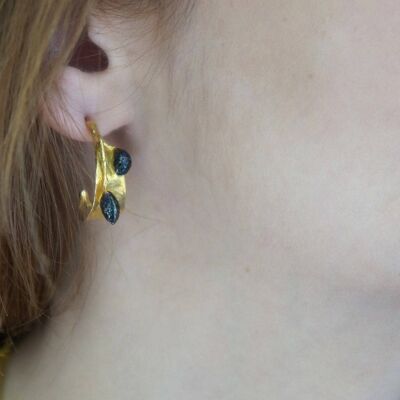 Petits cerceaux, boucles d'oreilles feuille d'olivier, boucles d'oreilles cerceaux en or, boucles d'oreilles