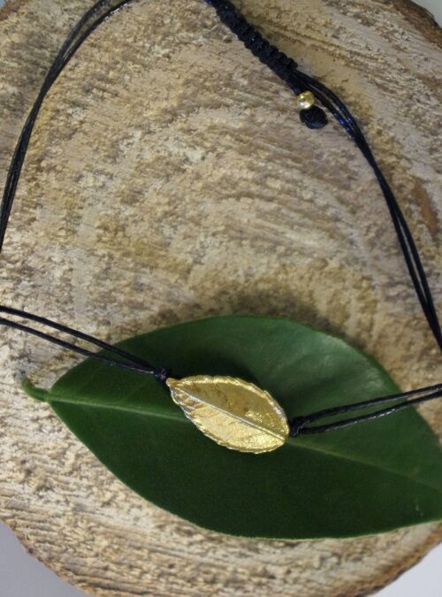 Rose Leaf, Goldplated on sterling silver ,wax cord bracelet