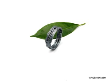 Bague homme Oxydation noire en argent massif. Véritable écorce d'arbre 3