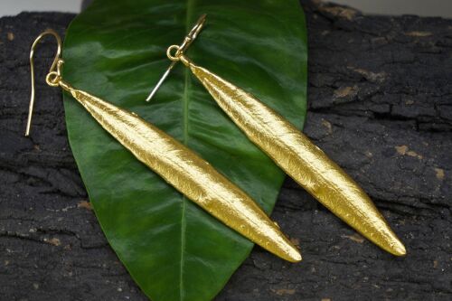 Long Olive Leaf Earrings 14k Gold on Sterling Silver.