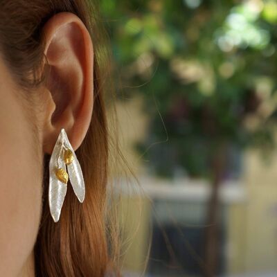 Sterling Silver Olive Leaf Earrings, Fruit Dangle or Stud