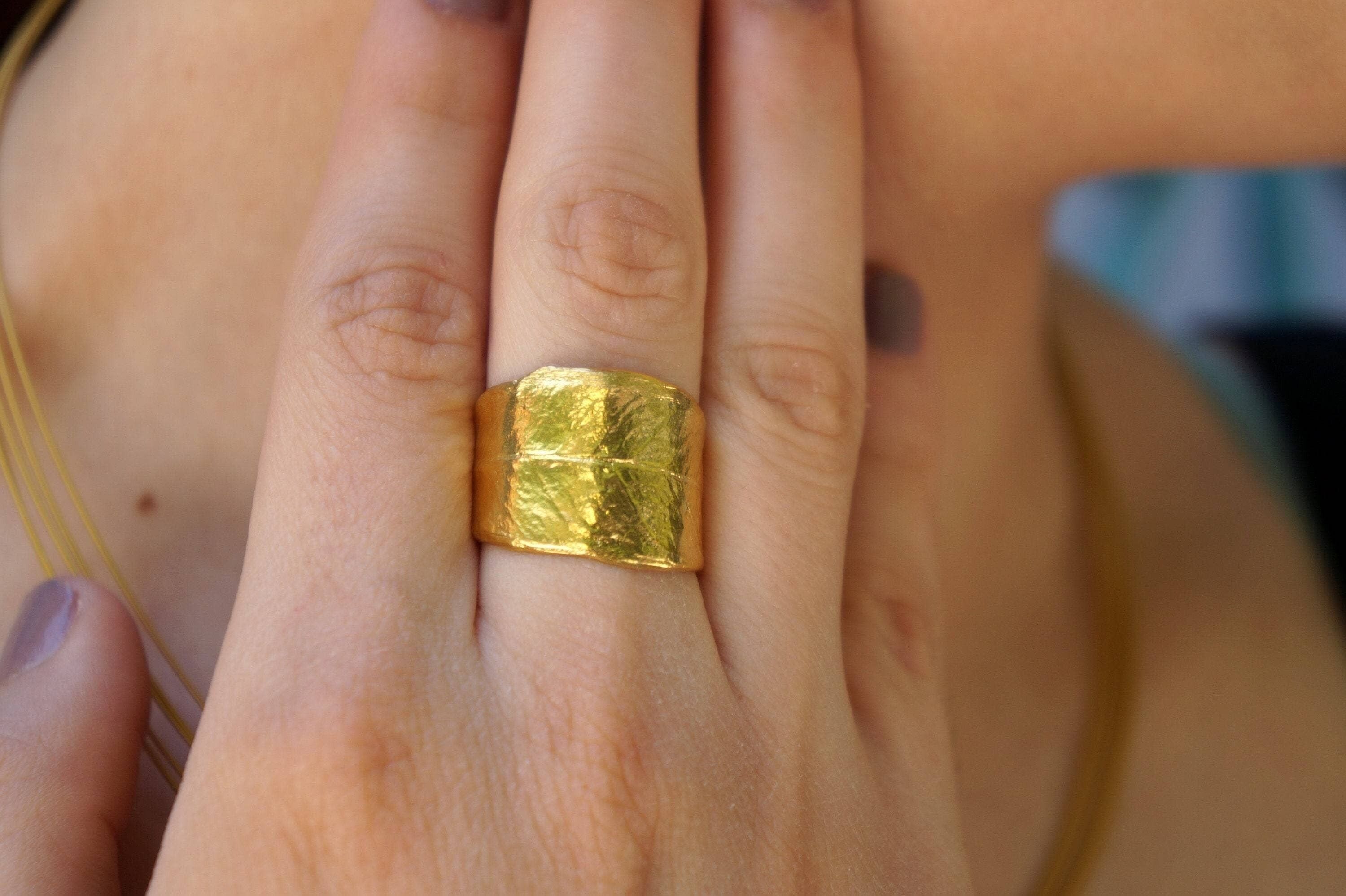 Olive Leaf Statement Ring für Männer und Frauen. 14k vergoldet