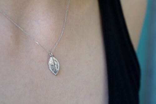 Minimalist Real Rose leaf pendant on Sterling Silver with si
