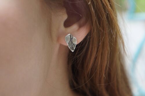 Half heart Earrings Sterling Silver Sea Shell Stud Earrings,
