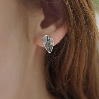 Half heart Earrings Sterling Silver Sea Shell Stud Earrings,