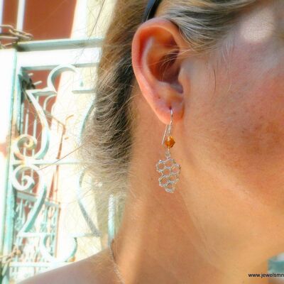 Sterling Silver honeycomb earrings, hexagon Bee earrings, Br