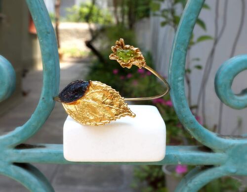 Gold Leaf Cuff Bracelet for women.Rose Leaf & Daisy flower