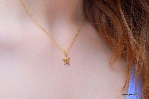 Solid Gold tiny starfish necklace. 9k-14k or 18k solid gold