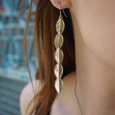 Long REAL Rose Leaf Earrings on sterling silver.