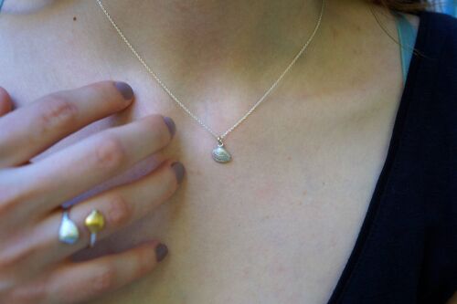 Tiny Silver Necklace. Real Sea Shell Pendant on chain on