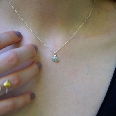 Tiny Silver Necklace. Real Sea Shell Pendant on chain on