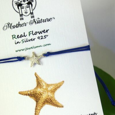Bracelet cordon véritable étoile de mer en argent sterling. Réel Réglable