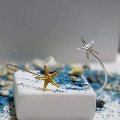 Sterling Silver Starfish Cuff Bracelet, two tone bracelet