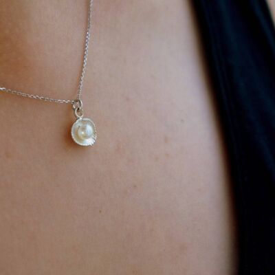 Real Sea shell sterling silver necklace with freshwater pear