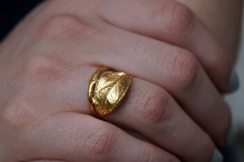 Bague branche et feuille de rose véritable en rhodium brillant, pour femme. 4