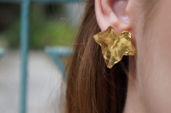 Boucles d'oreilles en forme de feuille de lierre pour femme, or 14 carats sur argent sterling 1