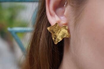 Boucles d'oreilles en forme de feuille de lierre pour femme, or 14 carats sur argent sterling 3