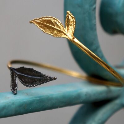 Gold leaf cuff bracelet 14k Gold and Black Rhodium on