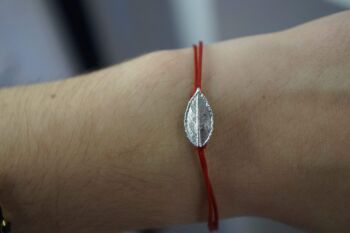Bracelet feuille de rose, argent sterling, bracelet cordon de cire. 2