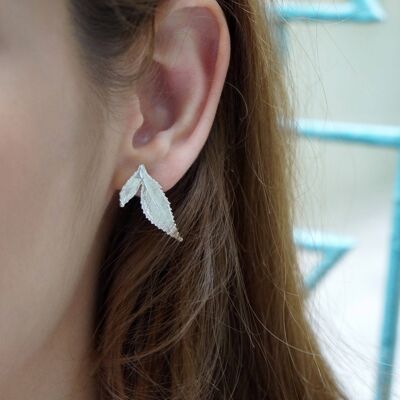 Rose flower Leaf Earrings for Women on sterling Silver.
