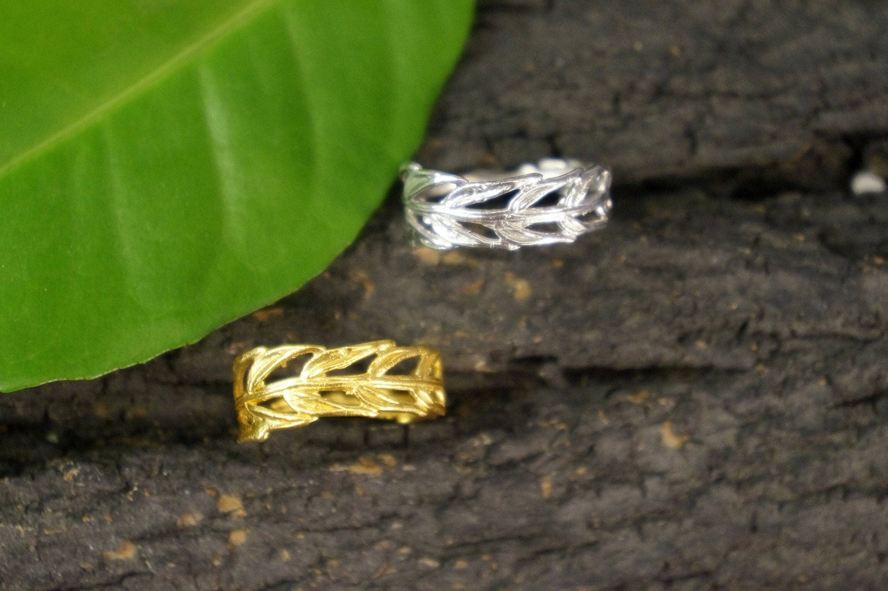 Sterling Silver REAL Araucaria leaf Rings for Women, Pressed