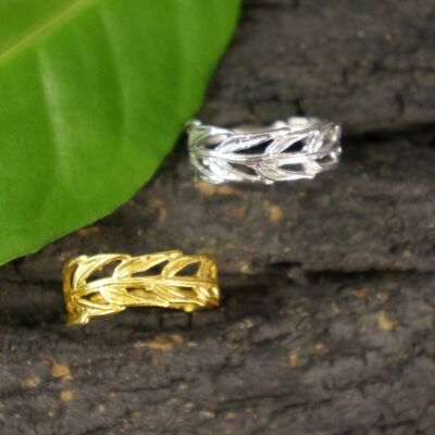 Sterling Silver REAL Araucaria leaf Rings for Women, Pressed