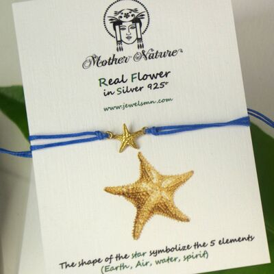 Sterling Silver Goldplated Real starfish cord bracelet. Adju