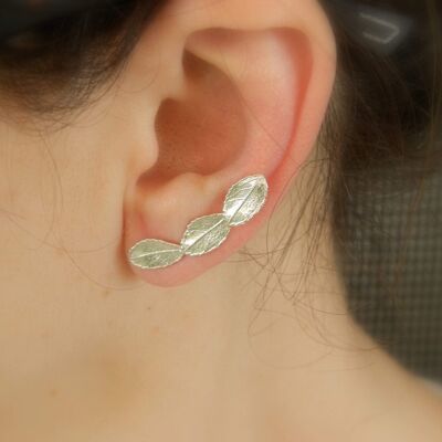 Boucles d'oreilles dépareillées Boucles d'oreilles dépareillées Feuille de rose véritable Grimpeur d'oreilles