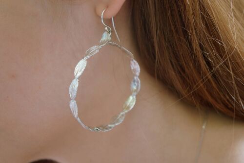 Large hoop earrings for women from tiny Rose Leaves in sterl