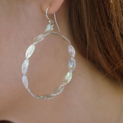 Large hoop earrings for women from tiny Rose Leaves in sterl