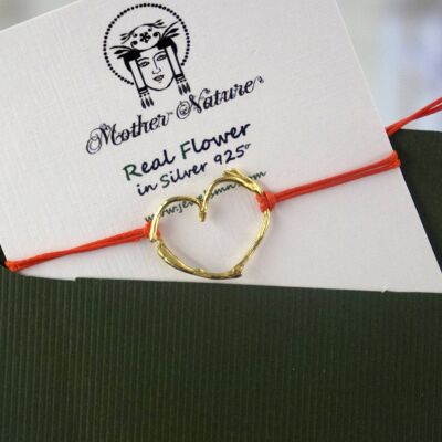 Heart shape cord string, Sasmine twig bracelet in sterling