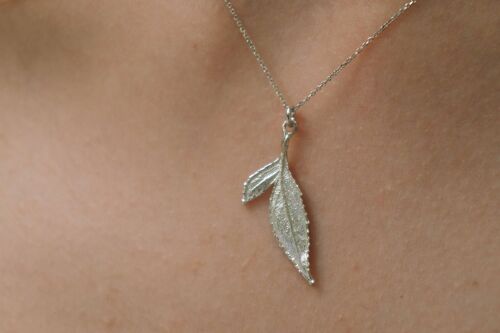 Sterling silver leaf pendant with chain Necklace for Women,