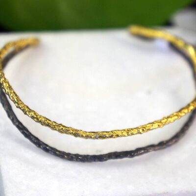Women Cuff Bracelet Gold and Black Rhodium on