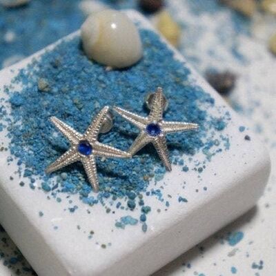 Earrings Real Starfish Stud Earrings with Zircon in sterling