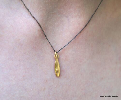 Minimalist Necklace.Tiny Gold Olive Leaf Pendant Necklace wi