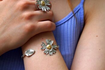 Bracelet manchette en argent sterling feuille de tournesol, Branche ou elas 2