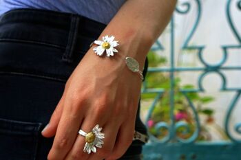 Bracelet manchette en argent sterling feuille de tournesol, Branche ou elas 3