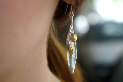 Sterling Silver Olive Leaf Earrings for Women with Gold OLiv