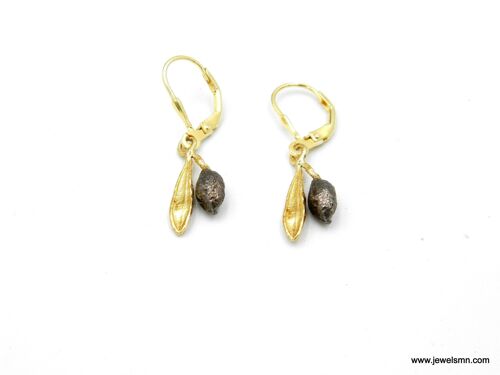 Small Olive leaf and fruit Dangle earrings for women 14k Gol