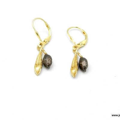 Small Olive leaf and fruit Dangle earrings for women 14k Gol