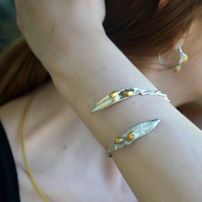 Real Olive Branch and leaves Bracelet femme gold plated at s