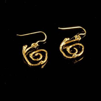 Boucles d'oreilles branche spirale brindille en argent sterling, plaqué or. 2