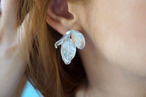 Sterling silver Rose plant leaf Earrings.