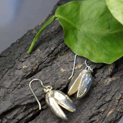 Pendientes de pistacho real en plata de ley 925.