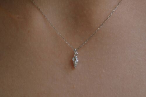 Tiny necklace with chain, Silver REAL Sea Shell Small Pendan